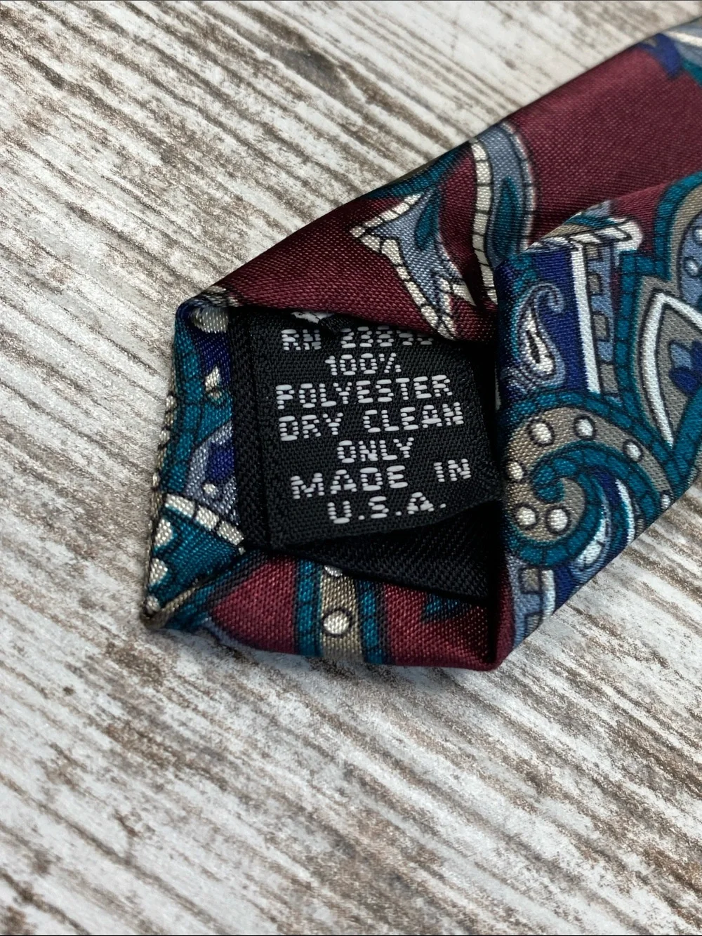 Vintage American Edition Collection Clip-on Tie Burgundy Blue Paisley Retro 18.5